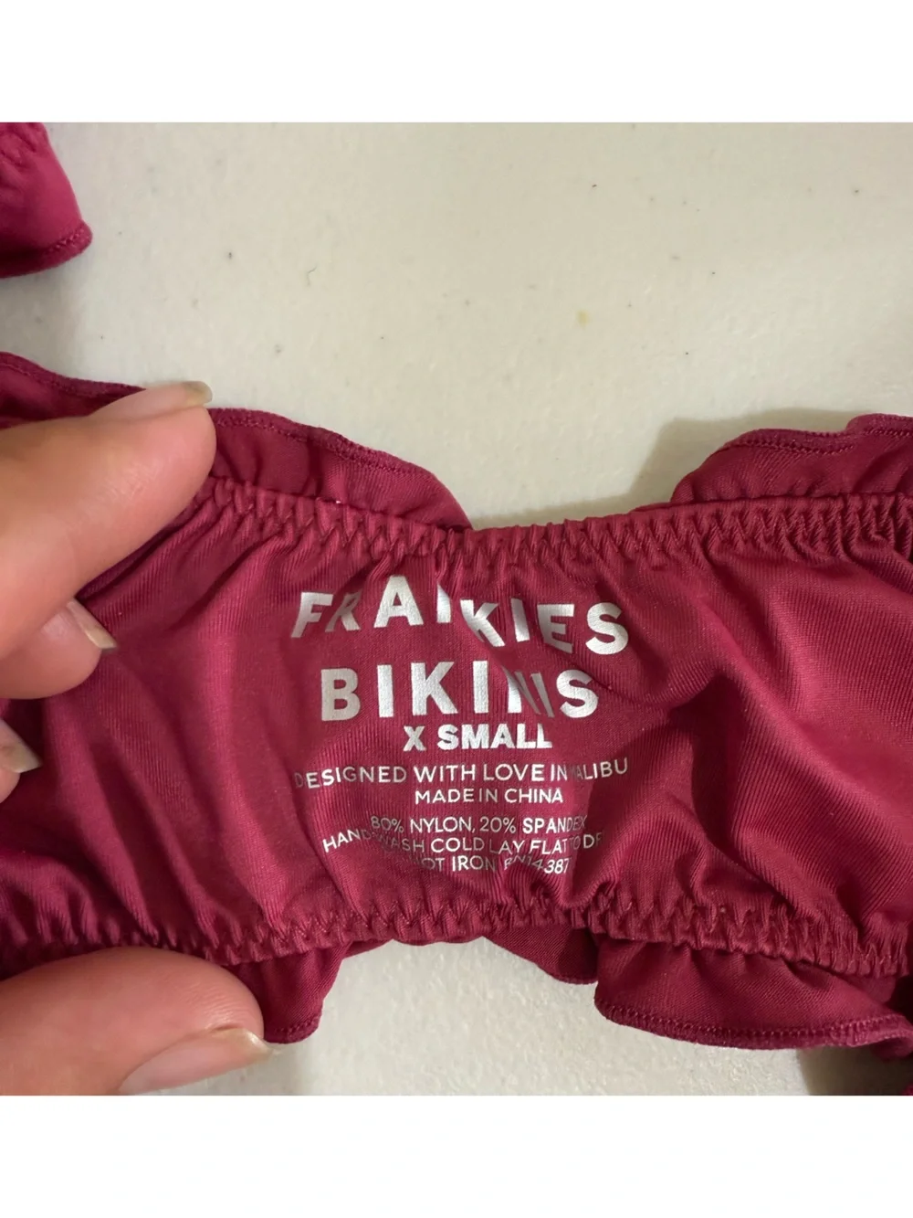 Frankie's Bikinis Burgundy Ruffled Tie-Front Bikini Top